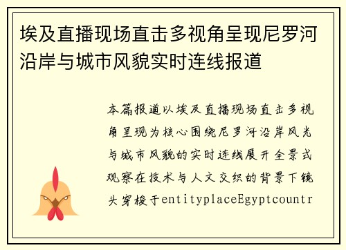 埃及直播现场直击多视角呈现尼罗河沿岸与城市风貌实时连线报道 埃及直播现场直击多视角呈现尼罗河沿岸与城市风貌实时连线报道